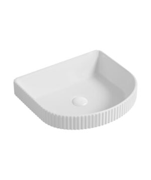 Cleo 430 Basin Inset Fluted D Shape White Gloss