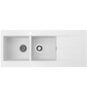 Oros 1162 Arqstone Sink Double Bowl 1160x500mm 1TH OF RH Drainer White