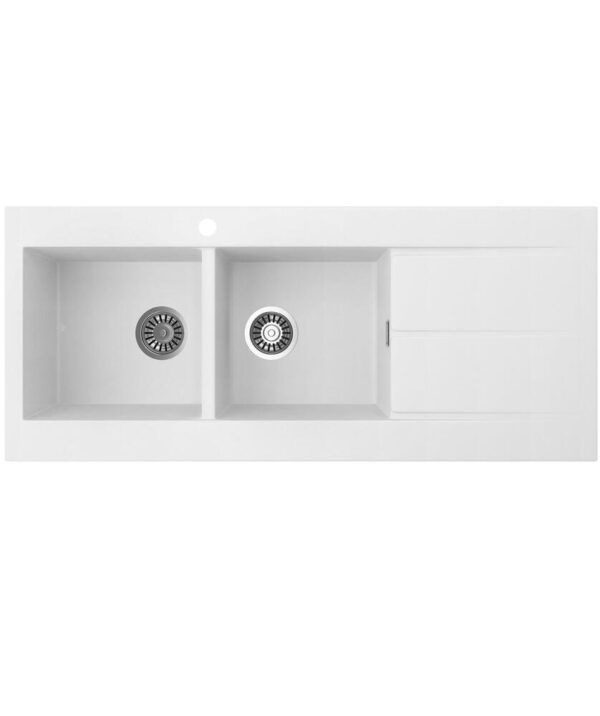 Oros 1162 Arqstone Sink Double Bowl 1160x500mm 1TH OF RH Drainer White