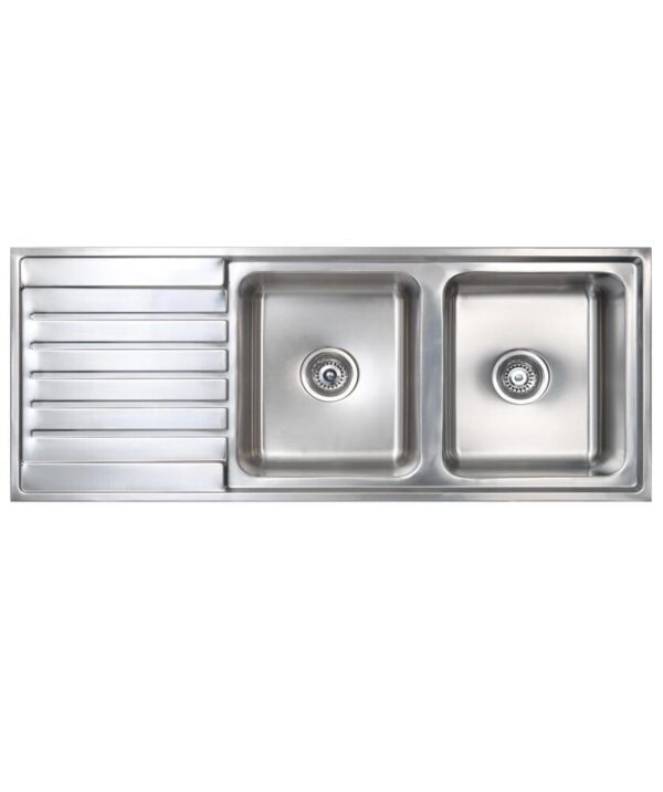 Kubic 200 Sink Double Bowl 1200x500mm 0TH Drainer Silk S/S