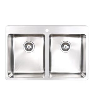 Kubic 760 Sink 2 Bowl With Landing 760mm x 505mm x 200mm 0TH O/F S/S