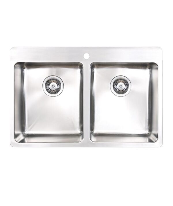 Kubic 760 Sink 2 Bowl With Landing 760mm x 505mm x 200mm 0TH O/F S/S