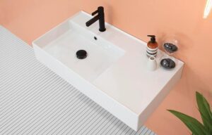 Teorema Wall Basin 800x440 LH Offest Bowl White Gloss Ceramic