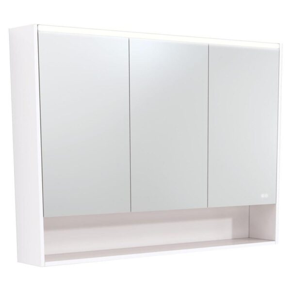 LED Mirror Cabinet With Shelf 1200mm Gloss White Side Panels & Shelf