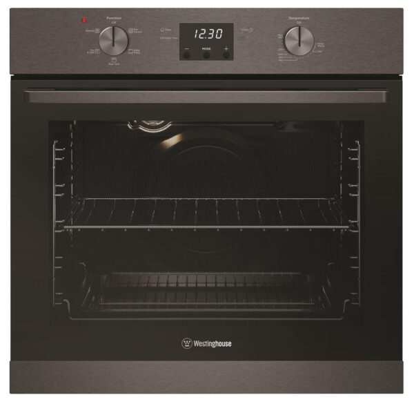 Electric Oven Built-In 60cm 5 MF Fan Grill Plug Knob Controls Dark S/S