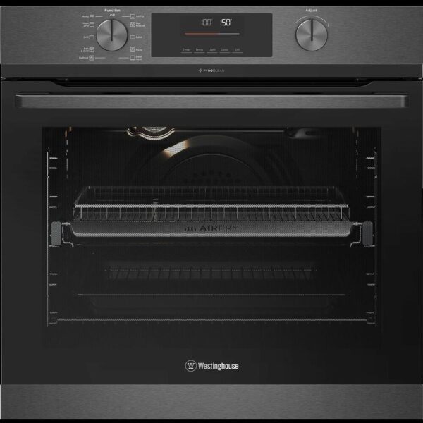 Electric Oven Built-In 60cm Pyrolytic 10 Multifunction Control Knob + AirFry Dark S/S