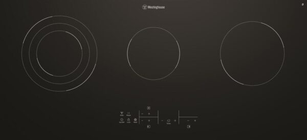 Electric Cooktop Ceramic 90cm 3 Zone Touch Control Pause Function Black