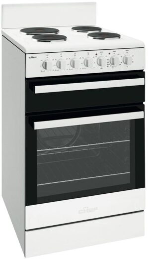 Electric Cooker 54cm Conventional Oven Seperate Grill 4 Hotplates White