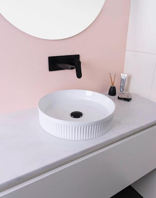 Round Fluted Above Counter Basin 405 x 405 Gloss White