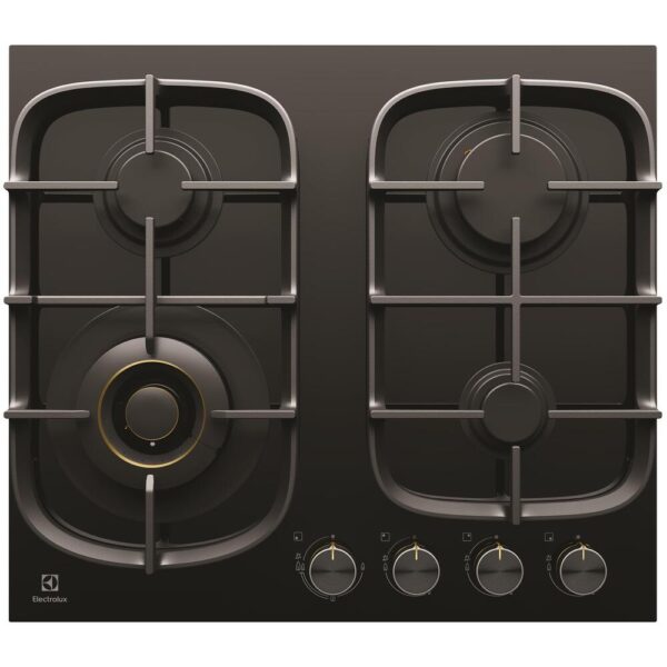 Gas Cooktop 60cm 4 Burner Inc Wok 17MJ/H Black Glass