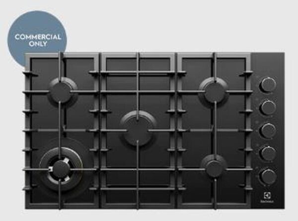 Gas Cooktop 90cm 5 Burner Inc Wok 17MJ/H Black Glass