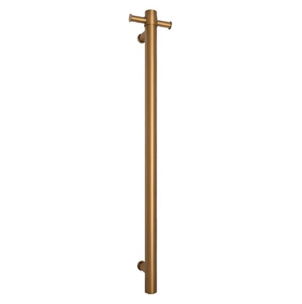 Vertical Bar Heated Towel Rail 12V Round 42x900x100mm Brushed Gold