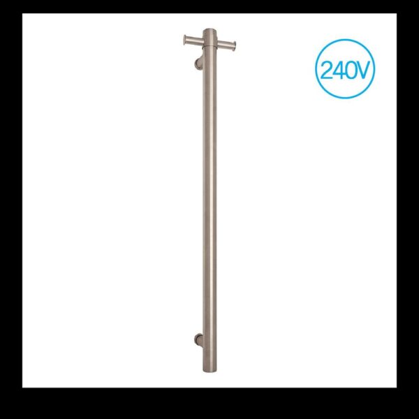 Vertical Bar Heated Towel Rail 240V Round 42x900x100mm Brushed S/S
