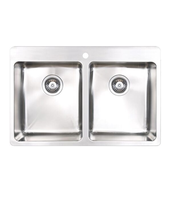 Kubic 760 Sink 2 Bowl With Landing 760mm x 505mm x 200mm 1TH S/S
