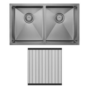 Hana ANTI SCRATCH 27/27L Double Kitchen Sink Gun Metal + Kit 760 x 450 x 200