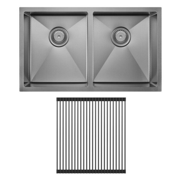Hana ANTI SCRATCH 27/27L Double Kitchen Sink Gun Metal + Kit 760 x 450 x 200