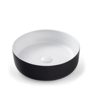 Arko Ceramic Basin Above Counter 355mm 0TH NOF Black & White Silk Matte
