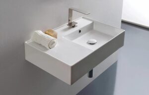 Teorema Wall Basin 600x440 RH Offest Bowl White Gloss Ceramic