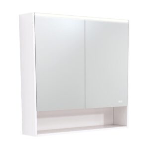 LED Mirror Cabinet With Shelf 900mm Satin White Side Panels & Shelf