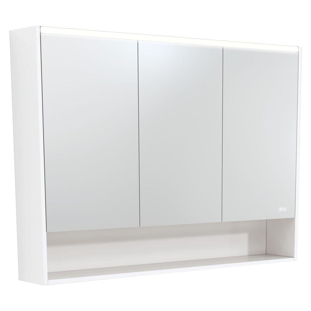 LED Mirror Cabinet With Shelf 1200mm Satin White Side Panels & Shelf