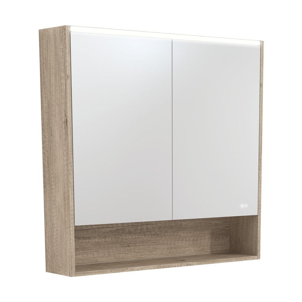 LED Mirror Cabinet With Shelf 900mm Scandi Oak Side Panels & Shelf