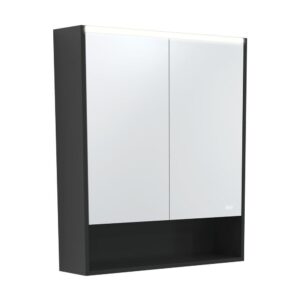 LED Mirror Cabinet With Shelf 750mm Satin Black Side Panels & Shelf