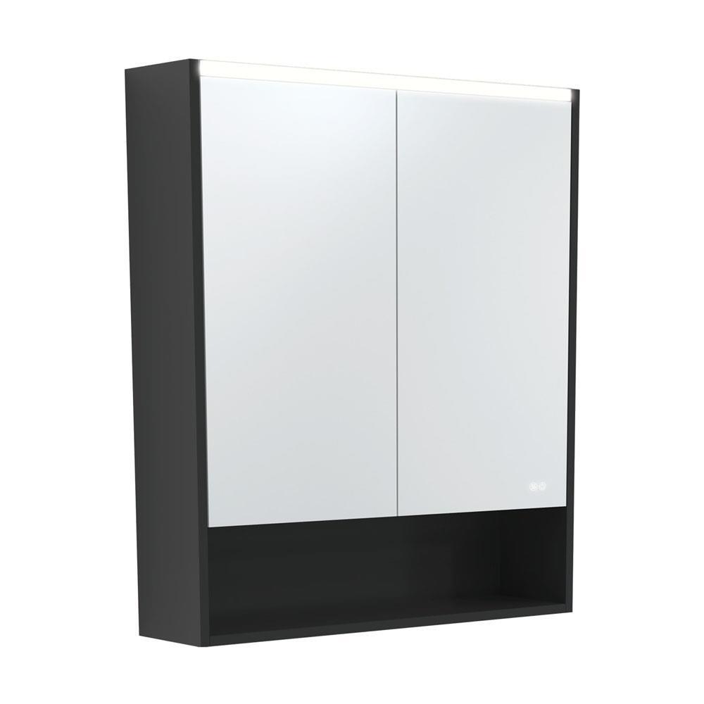 LED Mirror Cabinet With Shelf 750mm Satin Black Side Panels & Shelf