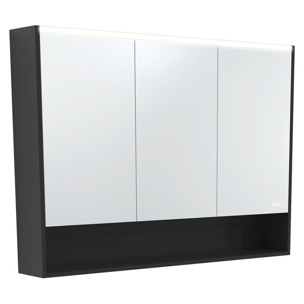 LED Mirror Cabinet With Shelf 1200mm Satin Black Side Panels & Shelf