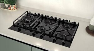 Gas Cooktop 90cm 5 Burner Inc Wok 14.4MJ/H Black Ceramic Glass