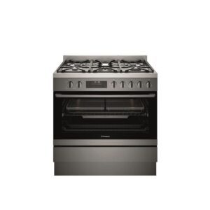 Dual Fuel Cooker 90cm Air Fryer,Steam,Pyrolytic,5 Burner Gas Hob With Wok Dark SS