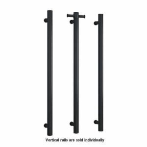 Vertical Bar Heated Towel Rail 12V Round 42x900x100mm Matt Black