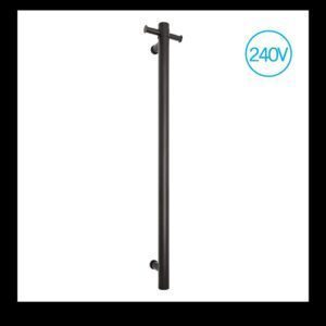 Vertical Bar Heated Towel Rail 240V Round 42x900x100mm Matte Black