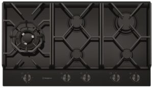 Gas Cooktop 90cm 5 Burner Inc Wok Black Ceramic Glass