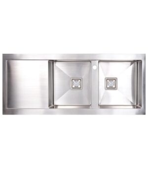 Tetra 1160 Sink Double Bowl 1160x500mm 1TH LH Drainer Satin S/S