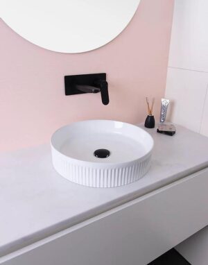Round Fluted Above Counter Basin 405 x 405 Gloss White