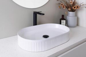 Pill Fluted Above Counter Basin 580 x 360 Gloss White