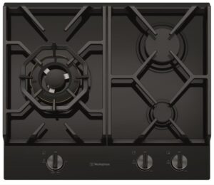 Gas Cooktop 60cm 3 Burner Inc Wok Black Ceramic Glass