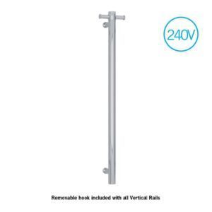 Vertical Bar Heated Towel Rail 240V Round 42x900x100mm Polished S/S