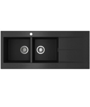Oros 1162 Arqstone Sink Double Bowl 1160x500mm 1TH OF RH Drainer Black