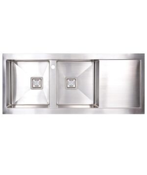 Tetra 1160 Sink Double Bowl 1160x500mm 1TH RH Drainer Satin S/S