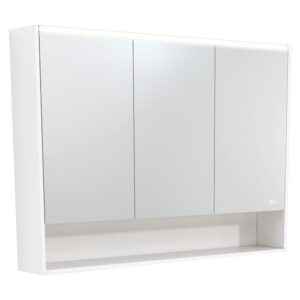 LED Mirror Cabinet With Shelf 1200mm Satin White Side Panels & Shelf