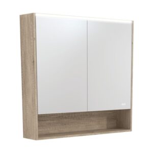 LED Mirror Cabinet With Shelf 900mm Scandi Oak Side Panels & Shelf