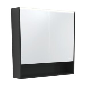 LED Mirror Cabinet With Shelf 900mm Satin Black Side Panels & Shelf