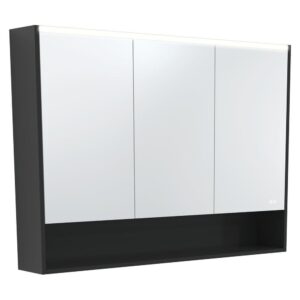 LED Mirror Cabinet With Shelf 1200mm Satin Black Side Panels & Shelf