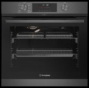 Electric Oven Built-In 60cm Pyrolytic 10 Multifunction Control Knob + AirFry + Steam Bake Dark S/S