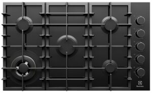 Gas Cooktop 90cm 5 Burner Inc Wok 17MJ/H Black Glass