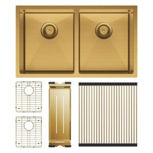 Hana 27/27L Double Kitchen Sink Rugged Brass + Kit 760 x 450 x 200