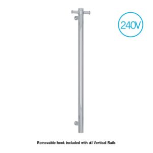 Vertical Bar Heated Towel Rail 240V Round 42x900x100mm Polished S/S