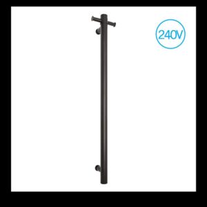 Vertical Bar Heated Towel Rail 240V Round 42x900x100mm Matte Black