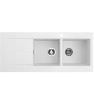 Oros 1162 Arqstone Sink Double Bowl 1160x500mm 1TH OF LH Drainer White